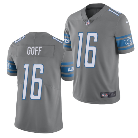Men's Detroit Lions #16 Jared Goff 2021 Grey Color NFL Rush Stitched Jersey